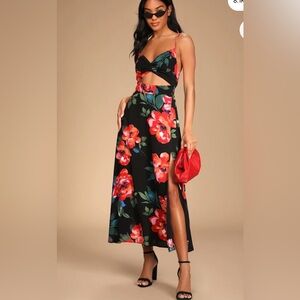 Lulu's Black Floral Backless Dress